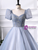 Blue Square Neck Tulle Puff Sleeve Beading Quinceanera Dress