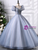 Blue Square Neck Tulle Puff Sleeve Beading Quinceanera Dress