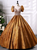 Gold Square Neck Puff Sleeve Seuqins Quinceanera Dress