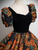 Black Print Puff Sleeve Square Neck Quinceanera Dress