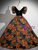 Black Print Puff Sleeve Square Neck Quinceanera Dress
