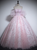 Pink Tulle Short Sleeve Print Pleats Quinceanera Dress