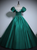 Green Satin Puff Sleeve Lace Quinceanera Dress