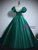 Green Satin Puff Sleeve Lace Quinceanera Dress
