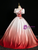 Gradual Red Satin Puff Sleeve Appliques Quinceanera Dress
