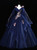 Navy Blue Tulle V-neck Sequins Quinceanera Dress