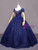 Navy Blue Tulle Off the Shoulder Beading Quinceanera Dress