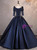 Navy Blue Satin Short Sleeve Pleats Beading Quinceanera Dress