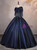 Navy Blue Satin Short Sleeve Pleats Beading Quinceanera Dress