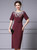 Burgundy Short Sleeve Beading Crystal Mother Of The Bride Dress With Belt
