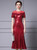 Burgundy Sequins Beading Short Sleeve Mother Of The Bride Dress