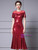 Burgundy Sequins Beading Short Sleeve Mother Of The Bride Dress