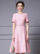 Pink Satin Short Sleeve Flower Beading Mother Of The Bride Dress