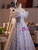 Blue Tulle Flower Beading Off the Shoulder Prom Dress