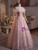 Pink Tulle Flower Beading Off the Shoulder Prom Dress