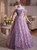 Purple Tulle Flower Off the Shoulder Prom Dress