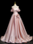Pink Satin Off the Shoulder Flower Prom Dress