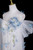 White Straps Tulle Blue Flower Prom Dress