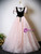 Pink Tulle Sequins Puff Sleeve Bow Beading Prom Dress