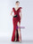 In Stock:Ship in 48 Hours Burgundy V-neck Pleats Beading Prom Dress
