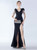 In Stock:Ship in 48 Hours Black V-neck Pleats Beading Prom Dress