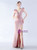 In Stock:Ship in 48 Hours Pink V-neck Pleats Beading Prom Dress