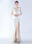 In Stock:Ship in 48 Hours White V-neck Pleats Beading Prom Dress