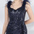 In Stock:Ship in 48 Hours Navy Blue Mermaid Sequins Feather Prom Dress