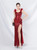 In Stock:Ship in 48 Hours Burgundy Mermaid Sequins Feather Prom Dress
