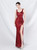 In Stock:Ship in 48 Hours Burgundy Sequins Straps Split Prom Dress