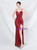 In Stock:Ship in 48 Hours Burgundy Sequins Split Spaghetti Straps Prom Dress