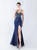 In Stock:Ship in 48 Hours Navy Blue Straps Split Beading Party Dress