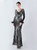In Stock:Ship in 48 Hours Black Silver Sequins Long Sleeve Prom Dress