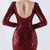 In Stock:Ship in 48 Hours Burgundy Mermaid Backless V-neck Sequins Party Dress