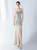 In Stock:Ship in 48 Hours Apricot Silver Sequins Straps Beading Split Party Dress