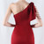 In Stock:Ship in 48 Hours Burgundy One Shoulder Lace Beading Party Dress