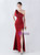 In Stock:Ship in 48 Hours Burgundy One Shoulder Lace Beading Party Dress