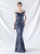 In Stock:Ship in 48 Hours Cheap Navy Blue Mermaid Sequins Off the Shoulder Party Dress