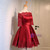 Short Half Sleeve Burgundy Satin Graduation Dresses 