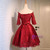 Short Half Sleeve Burgundy Satin Graduation Dresses 