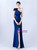 In Stock:Ship in 48 Hours Navy Blue One Shoulder Pleats Split Party Dress