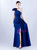 In Stock:Ship in 48 Hours Navy Blue One Shoulder Pleats Split Party Dress