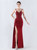 In Stock:Ship in 48 Hours Burgundy Spaghetti Straps Split Lace Party Dress