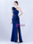 In Stock:Ship in 48 Hours Navy Blue One Shoulder Pleats Beading Party Dress