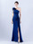 In Stock:Ship in 48 Hours Navy Blue One Shoulder Pleats Beading Party Dress