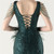 In Stock:Ship in 48 Hours Dark Green Feather Sequins V-neck Party Dress 