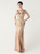 In Stock:Ship in 48 Hours Gold Feather Sequins V-neck Party Dress 