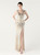In Stock:Ship in 48 Hours Apricot Silver Feather Sequins V-neck Party Dress 