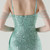 In Stock:Ship in 48 Hours Mint Green Sequins Pleats Straps Party Dress