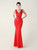 In Stock:Ship in 48 Hours Red Mermaid V-neck Beading Party Dress